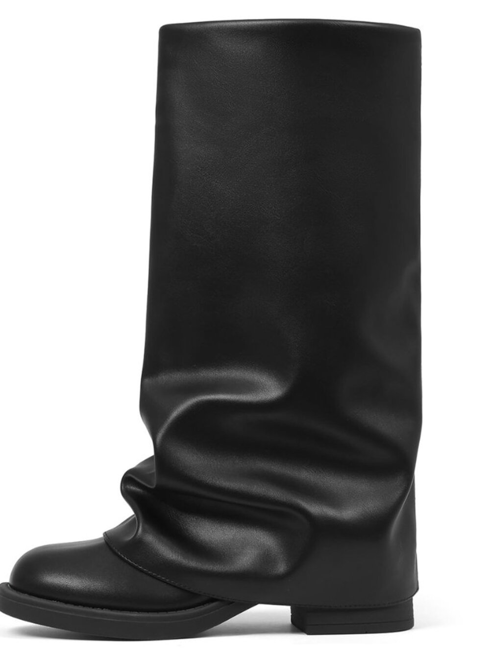Black Boots Slouchy Women Fold Over Boots Riding Mid Calf Winter